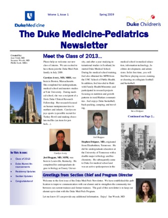 The Duke Medicine-Pediatrics Newsletter (Vol 1, Issue 1) la vignette
