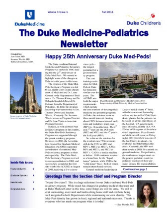 The Duke Medicine-Pediatrics Newsletter (Vol 4, Issue 1) la vignette